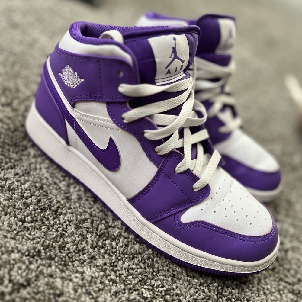 Jordan Purple and White Basketball Sneakers